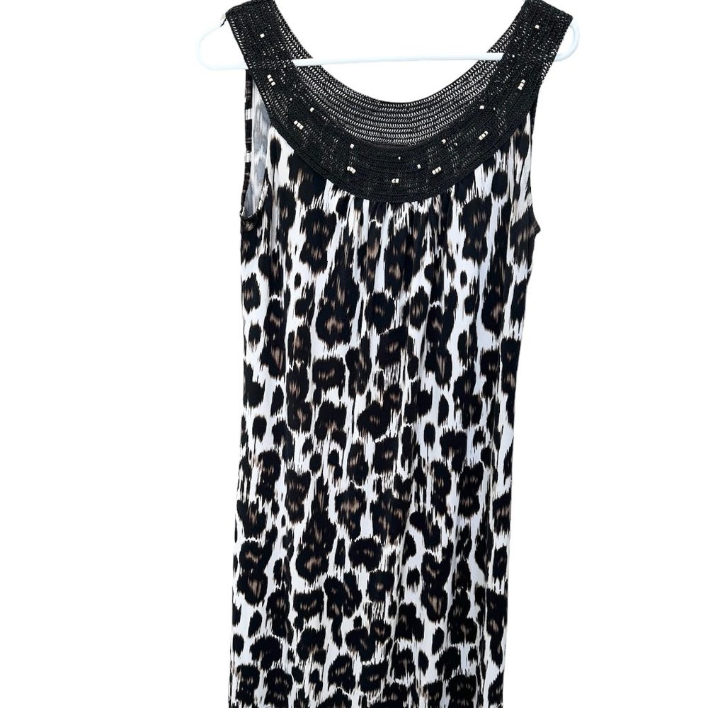 Dana Buchman Women Dress Size Small Cheetah Print Knit Collar Pre-owned